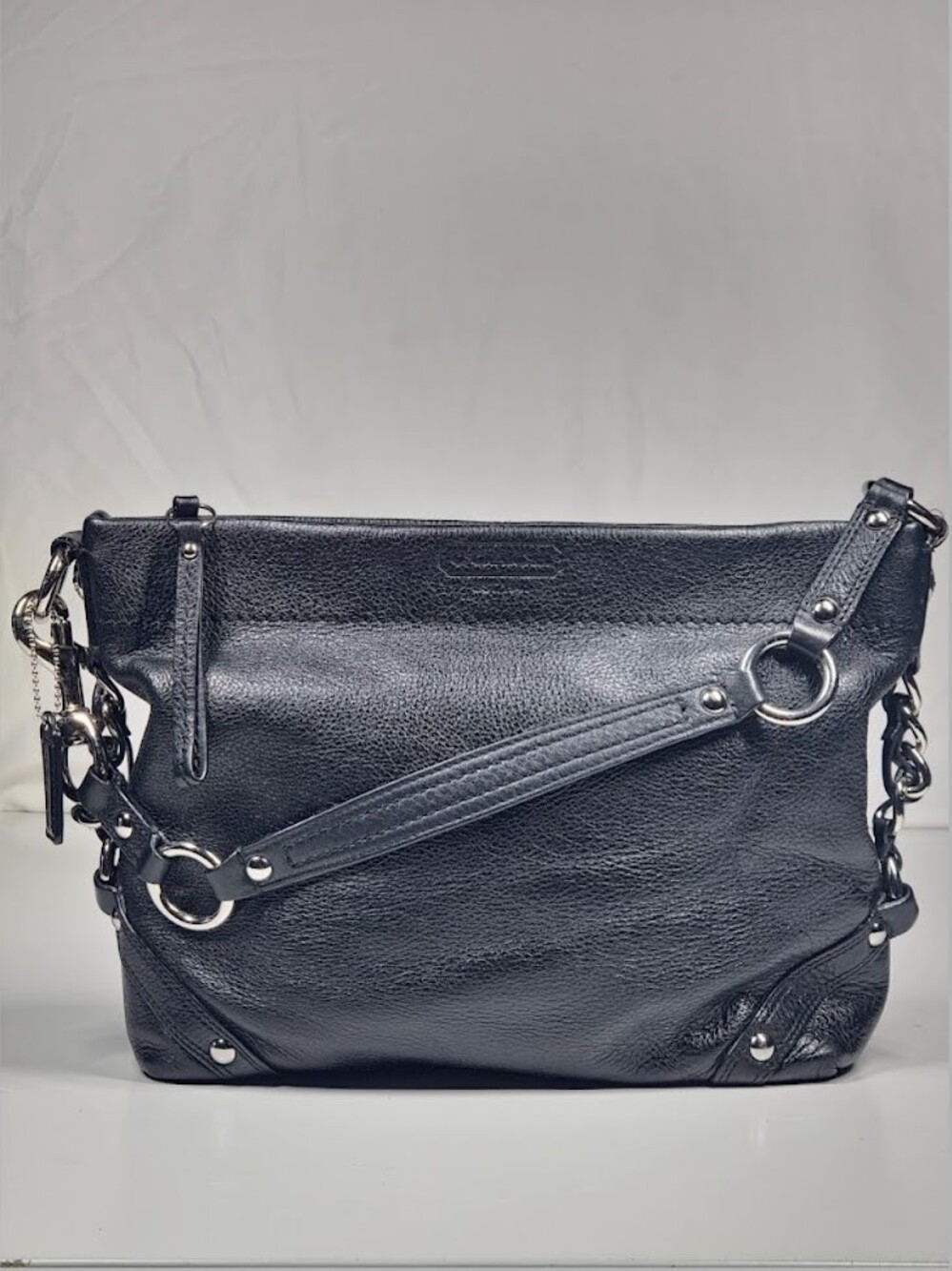 Y2K Coach Carly Hobo Bag Black Pebbled Leather Chain Shoulder Purse F15251